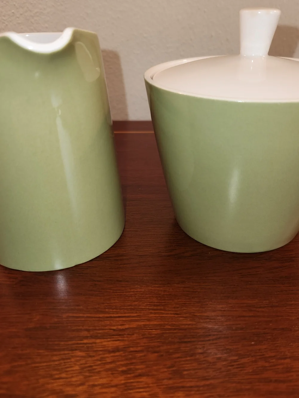 Vtg Mikasa Avocado Green Cream And Sugar Set Excellent